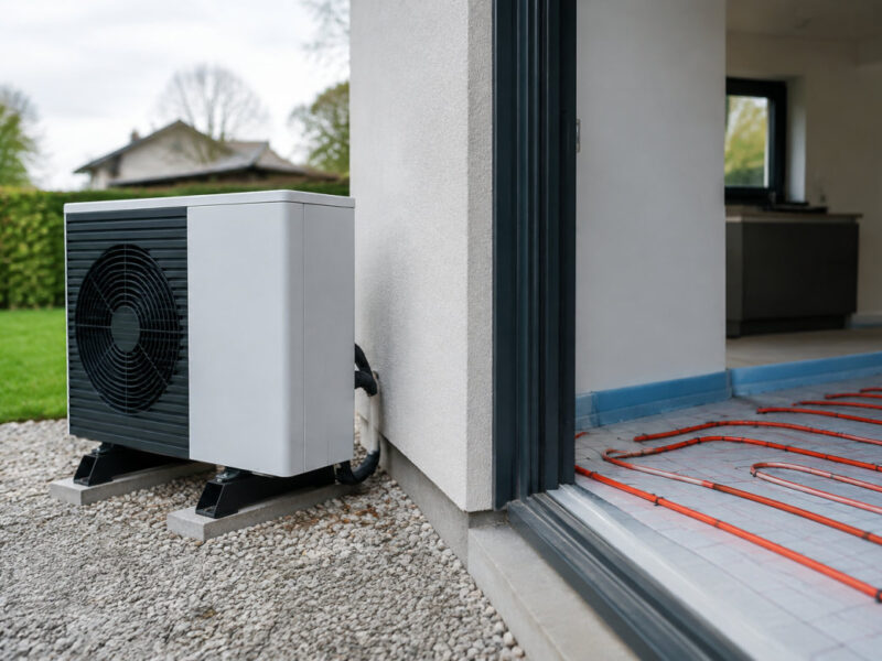 Installation de chauffage au sol par pompe à chaleur dans une maison moderne