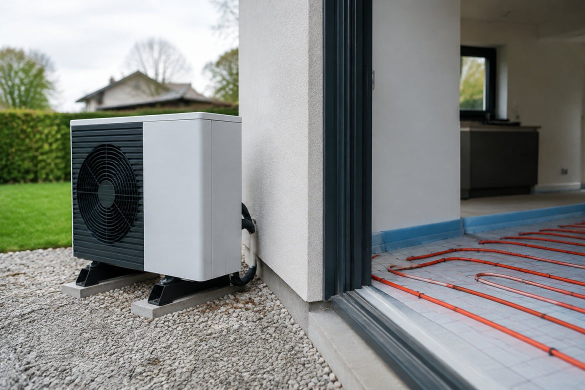 Installation de chauffage au sol par pompe à chaleur dans une maison moderne